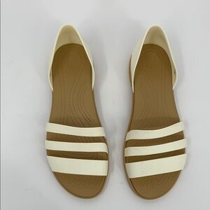 Crocs Tulum flat d'orsay sandal shoe cream triple strap white women 9